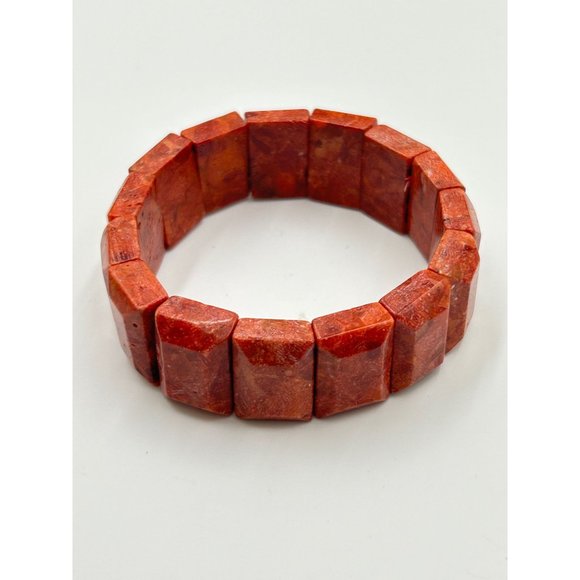 Vintage Apple Coral Sponge Coral Stretch Elastic Bracelet Red Beaded Stretchable - Picture 2 of 8
